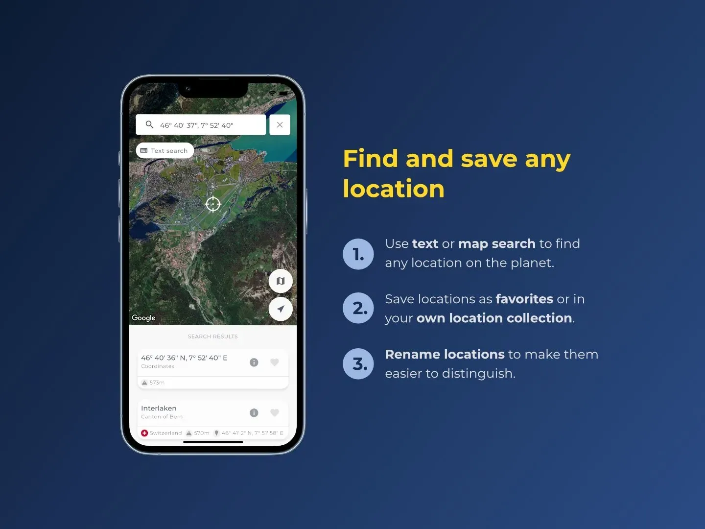 Find and save any location on the planet