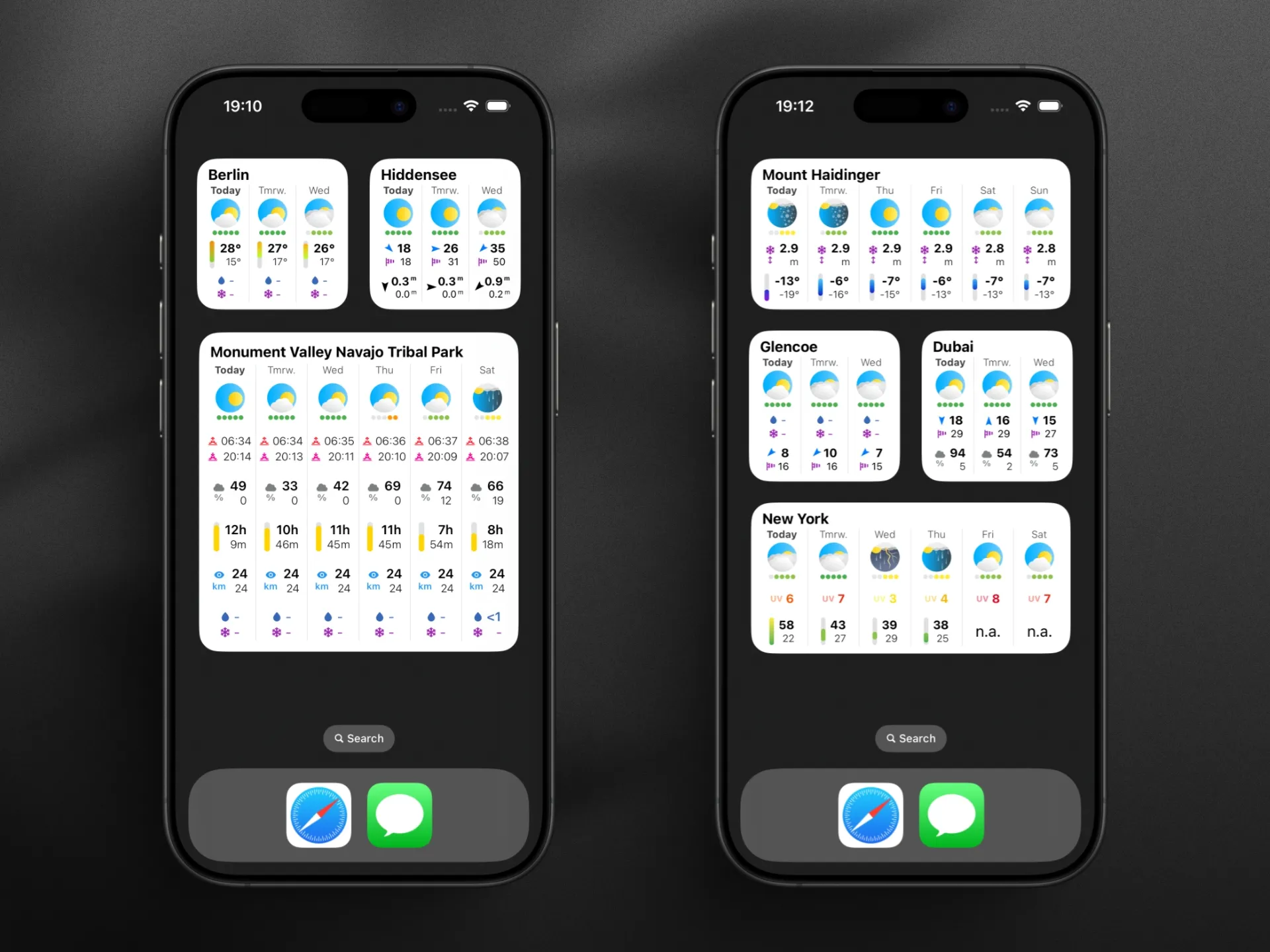 Next Days widget in different configurations on iPhone.