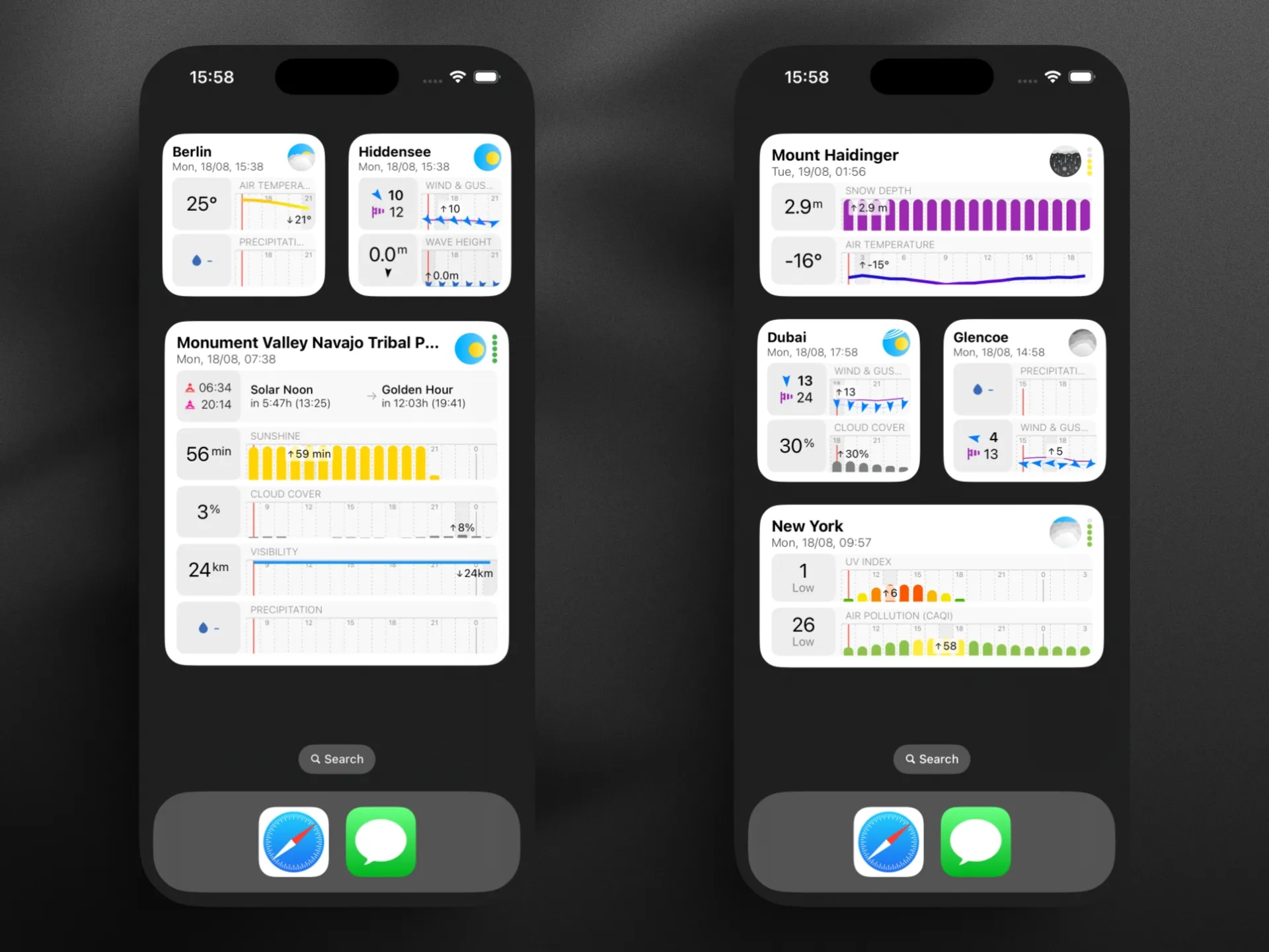 Now & Next Hours widget in different configurations on iPhone.