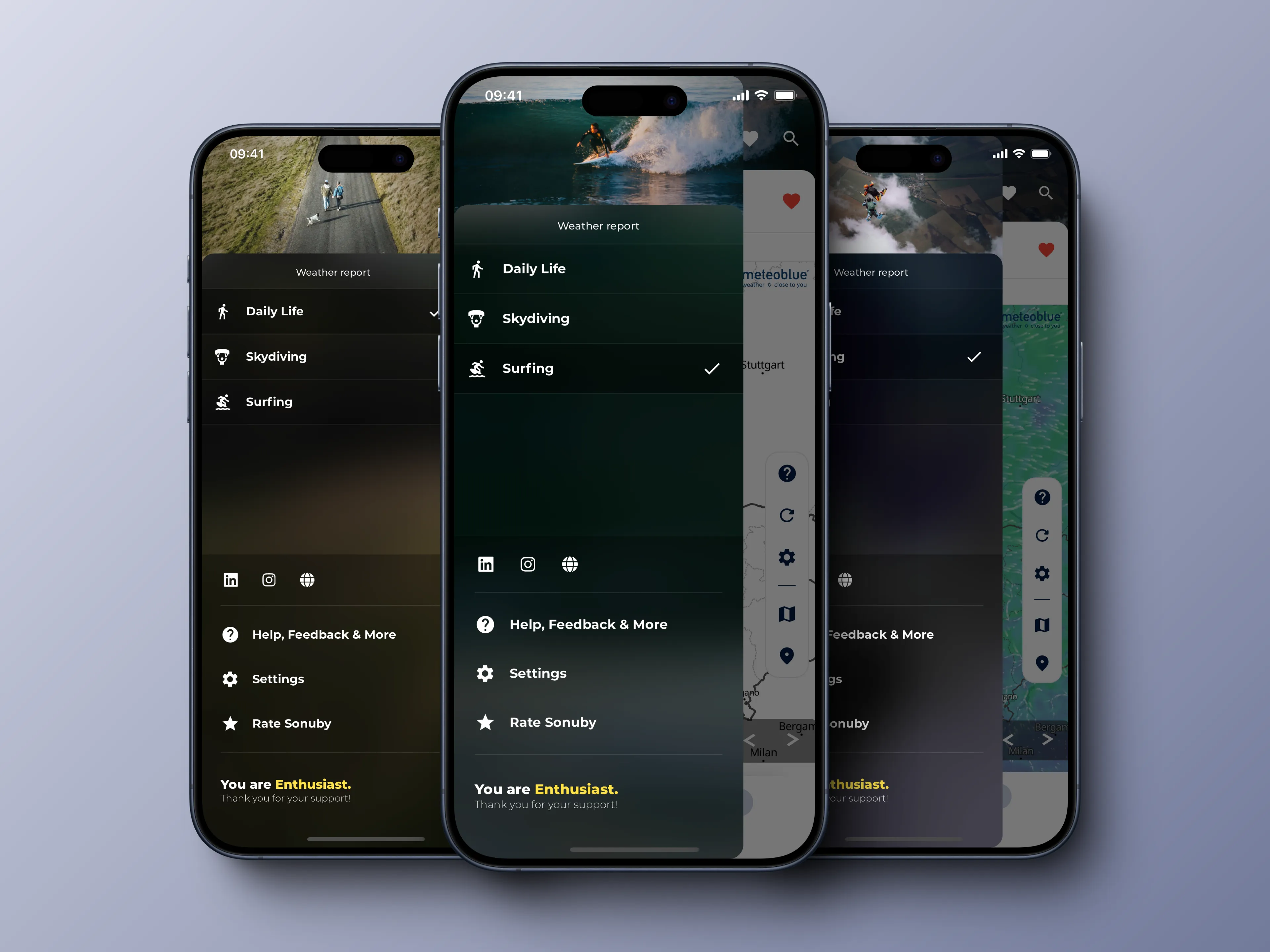 Weather reports are more easily switchable and visually distinguishable.