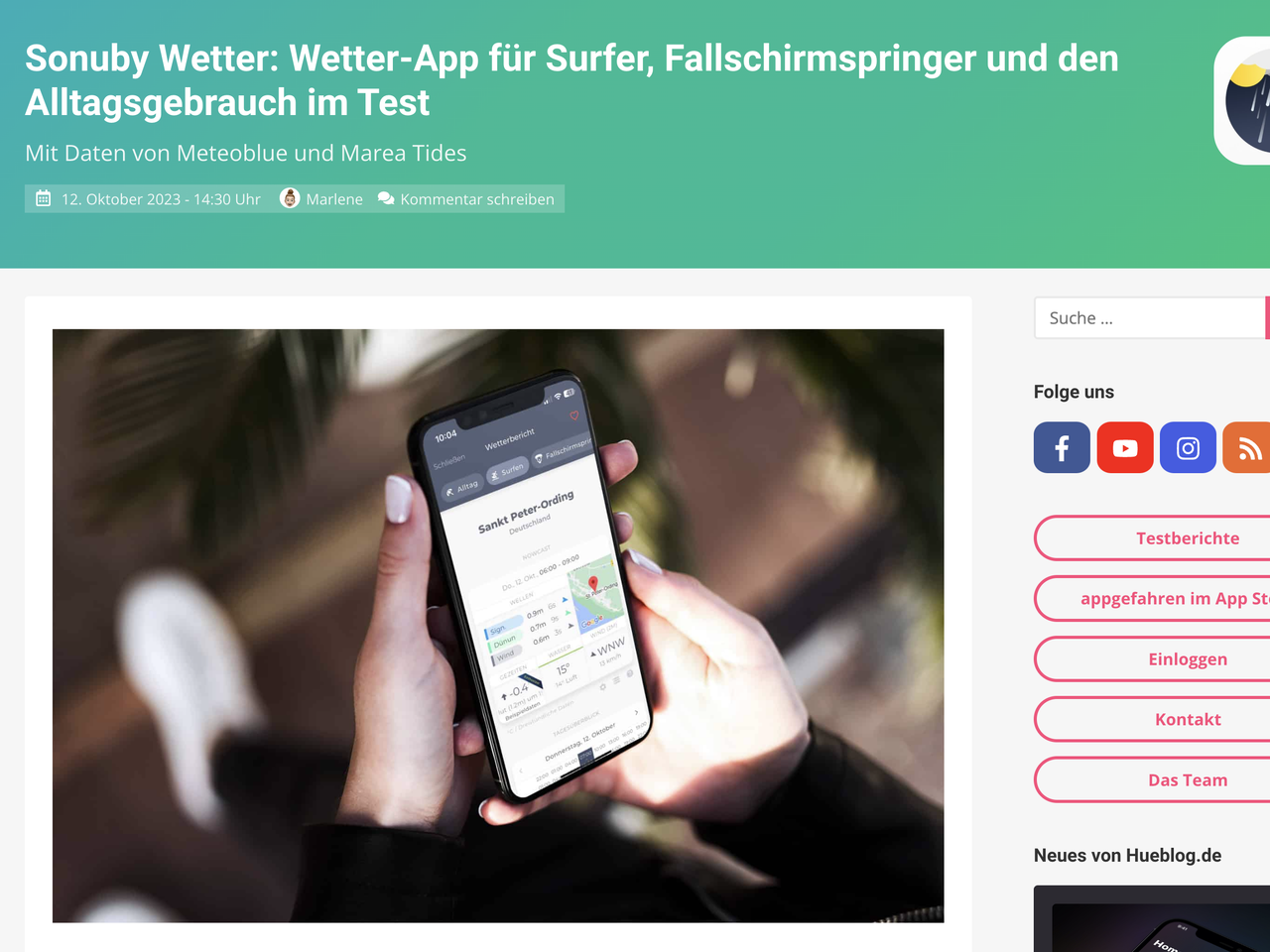 Smartphone displaying Sonuby's barometric pressure forecast as part of the Live Overview forecast.
