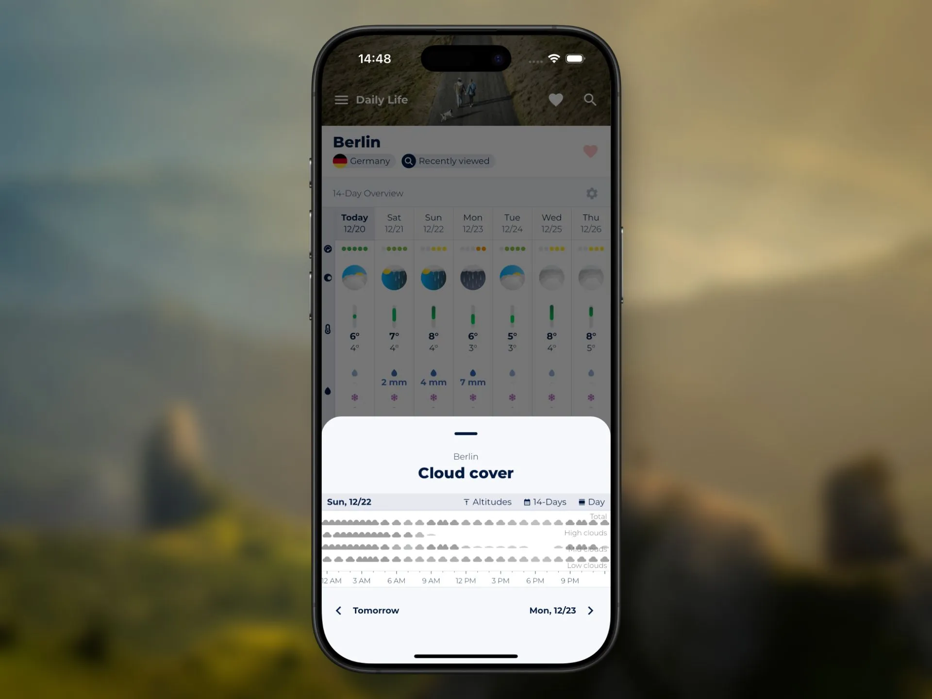 By tapping on any variable or day you can further dive into any forecast.