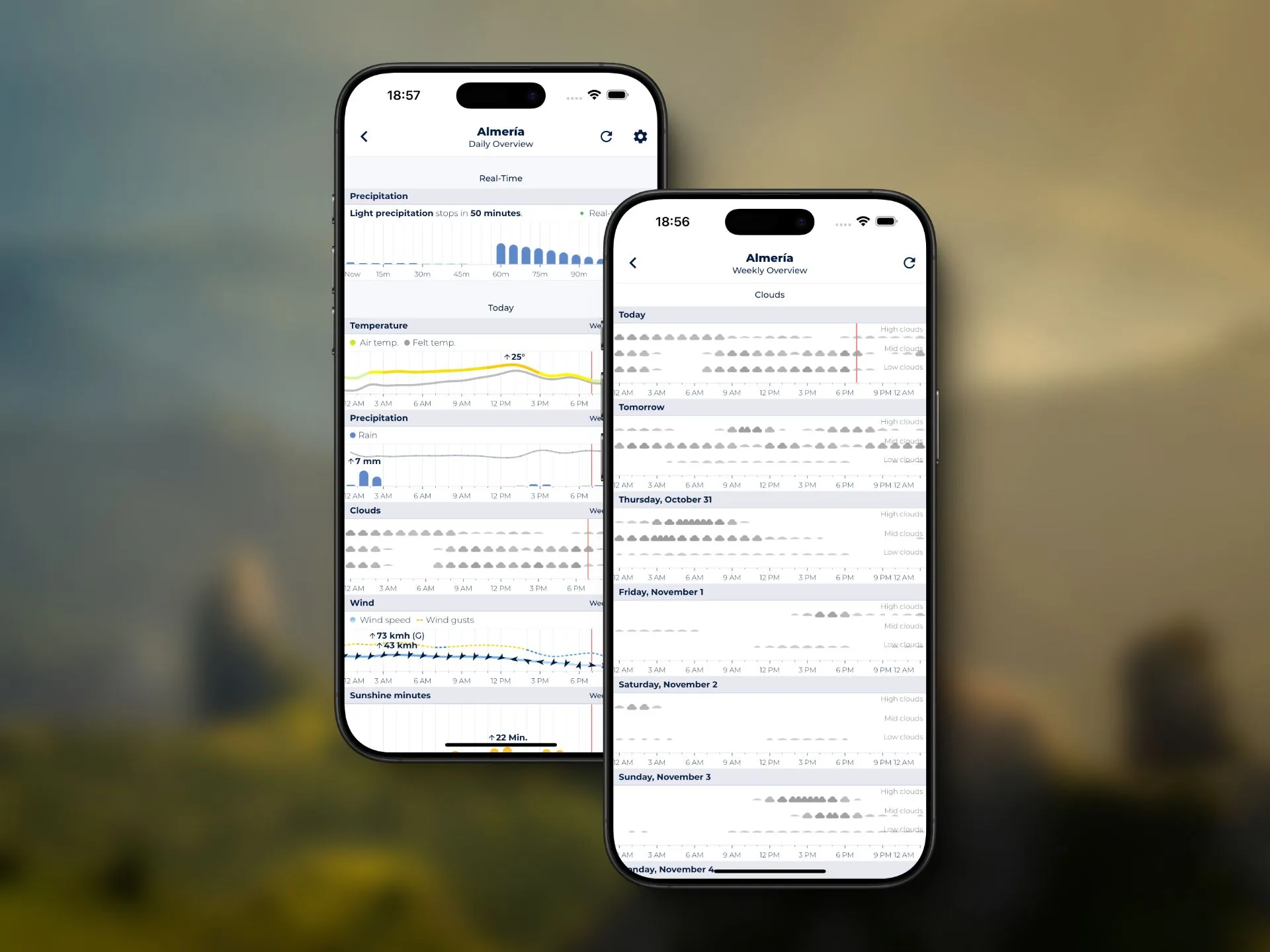 Day (left) and Week Overviews let you dive deeper into the forecasts relevant to you.